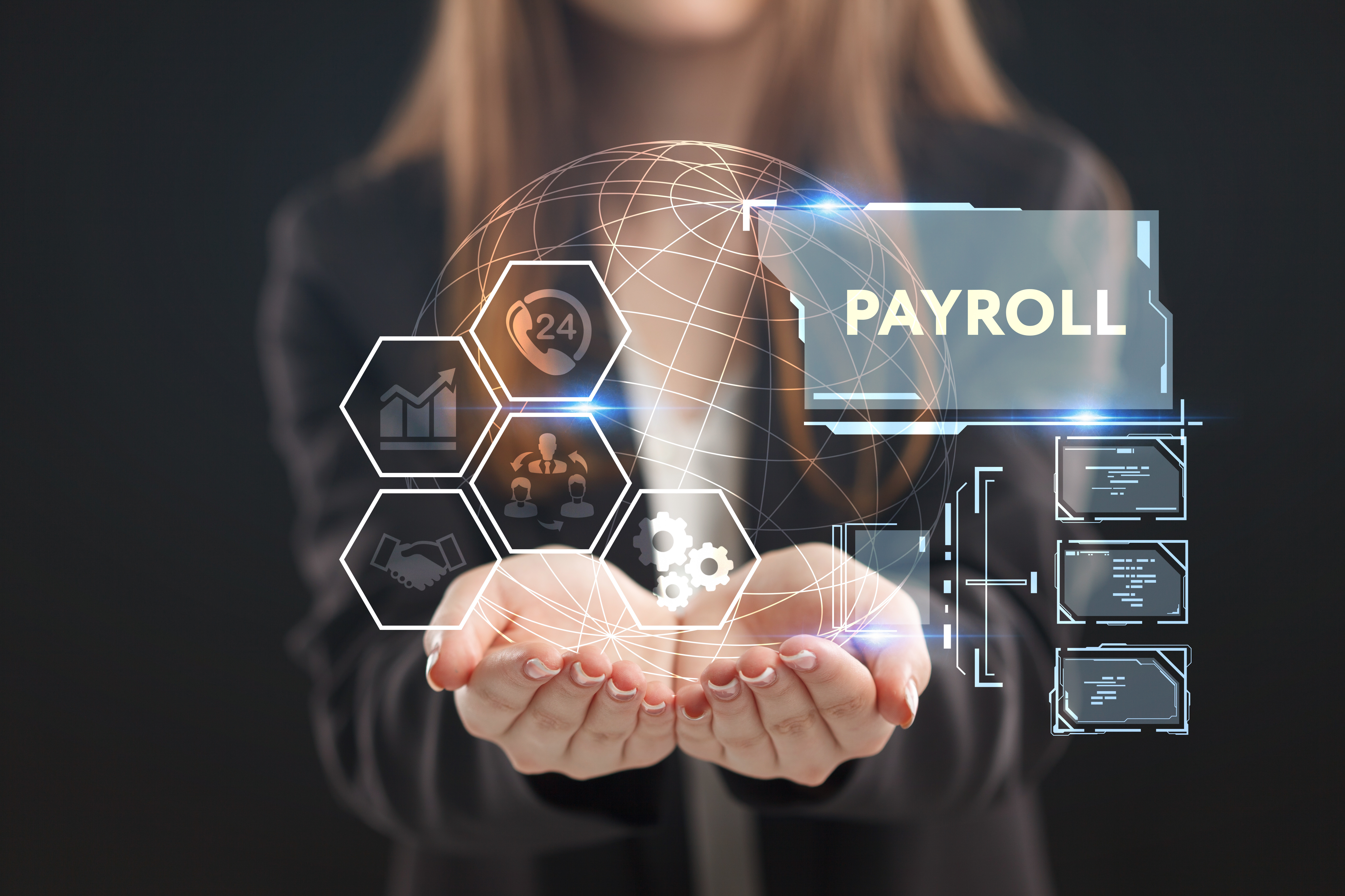 The concept of business, technology, the Internet and the network. A young entrepreneur working on a virtual screen of the future and sees the inscription: Payroll